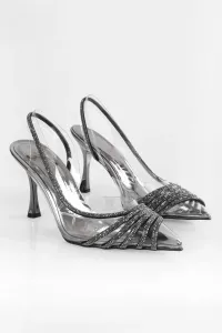 Shoeberry Women's Junie Platinum Shiny Transparent Welt Stone Heel Shoes