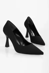 Shoeberry Women's Magda Black Matte Satin Heeled Shoes Stiletto