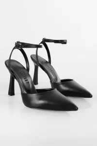 Shoeberry Women's Martini Black Skin Belted Ankle Tied Stiletto #9515817