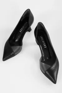 Shoeberry Women's Millie Black Skin Transparent Detailed Heeled Shoes Stiletto