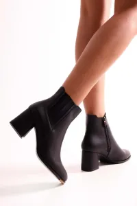 Shoeberry Women's Misty Black Skin Heeled Boots Black Skin