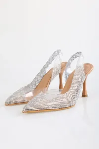 Shoeberry Women's Oceane Ten Transparent Stone Heeled Shoes