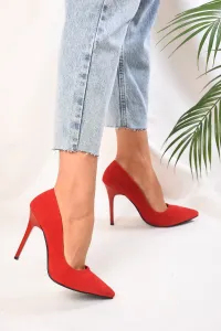 Shoeberry Women's Red Suede Classic Heeled Stilettos #9535914