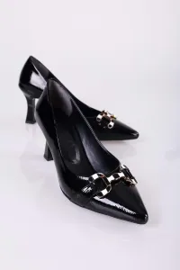 Shoeberry Women's Sadie Black Patent Leather Heeled Shoes Stiletto
