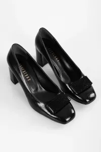 Shoeberry Women's Talina Black Patent Leather Buckled Heel Shoes