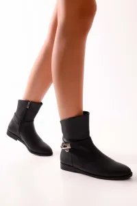 Shoeberry Women's Tiesel Black Skin Heels Boots, Black Skin