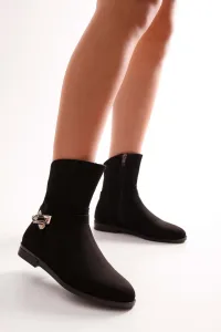 Shoeberry Women's Tiesel Black Suede Heeled Boots, Black Suede
