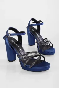 Shoeberry Women's Livac Navy Blue Satin Stone Platform Heel Shoes #9499983