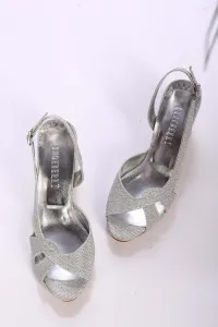 Shoeberry Women's Modena Silver Glittery Platform Heels