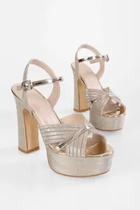 Shoeberry Women's Piera Gold Silvery Platform Heels #9506071