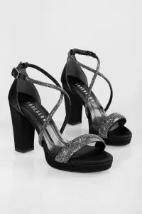 Shoeberry Women's Wise Black Satin Stone Stony Platform Heel Shoes #9522977