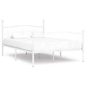 Rám postele s latkovým roštom biely kov 140 × 200 cm