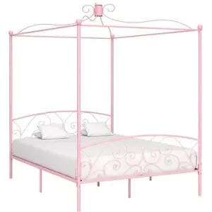 Rám postele s baldachýnom ružový kovový 160 × 200 cm