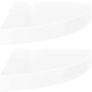 Shumee plávajúce rohové 2 ks biele vysoký lesk 25×25×3,8 cm MDF, 323887