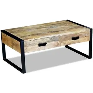 Konferenčný stolík s 2 zásuvkami, masívne mangovníkové drevo, 100 x 60 x 40 cm