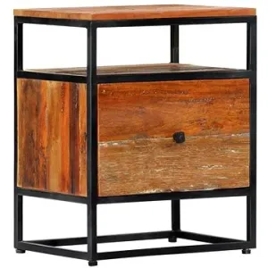 Nočný stolík, 40 x 30 x 50 cm, masívne recyklované drevo a oceľ