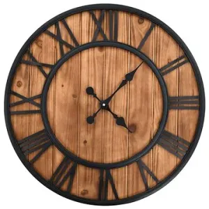 Vintage, nástenné hodiny so strojčekom Quartz, drevo a kov, 60 cm XXL