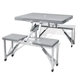 Skladacia kempingová súprava stôl a 4 stoličky, hliník, extra ľahká, sivá