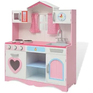 SHUMEE Dětská kuchyňka dřevěná, růžovo-bílá