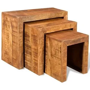 Sada 3 stohovateľných stolíkov vintage z mangovníkového dreva
