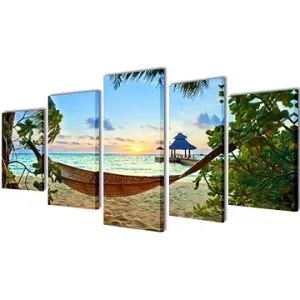 Súprava tlačených obrazov na plátne pláž s hojdacou sieťou 200 × 100 cm 241563