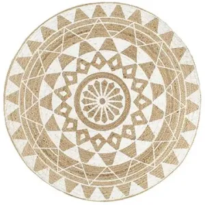 Ručne vyrobený koberec z juty s bielou potlačou 90 cm