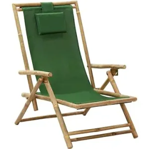 Polohovacie relaxačné kreslo zelené bambus a textil