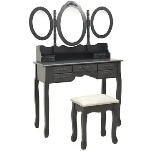 Toaletný stolík so stoličkou a 3-dielne skladacie zrkadlo sivý