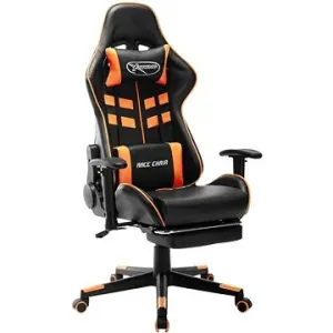 SHUMEE Herná stolička s podnožkou čierna a oranžová umelá koža, 20516
