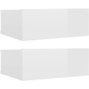 Nástenné nočné stolíky 2 ks lesklé biele 40 × 30 × 15 cm drevotrieska