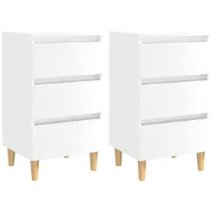 Nočné skrinky s drevenými nohami 2 ks biele lesklé 40 × 35 × 69 cm
