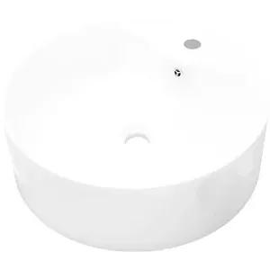 Kúpeľňové umývadlo keramické okrúhle biele, otvor na batériu, prepad