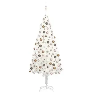 Umelý vianočný strom s LED diódami a sadou gúľ biely 210 cm