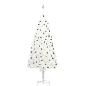 Umelý vianočný stromček s LED diódami a sadou gúľ biely 210 cm
