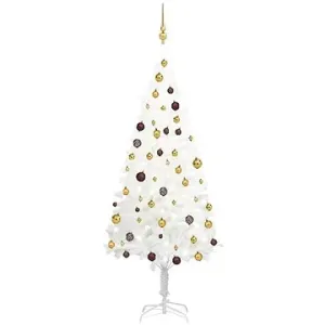 Umelý vianočný stromček s LED diódami a súpravou gulí biely 180 cm