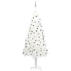 Umelý vianočný stromček s LED diódami a súpravou gulí biely 240 cm #8705487