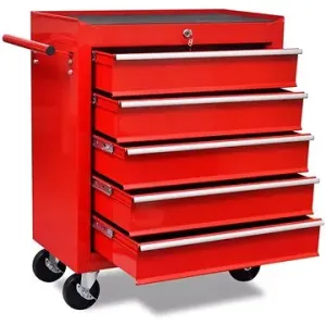 Červený dielenský vozík na náradie 5 zásuviek