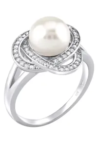 Silvego Strieborný prsteň Laguna s pravou prírodnou bielou perlou LPS0044W 59 mm