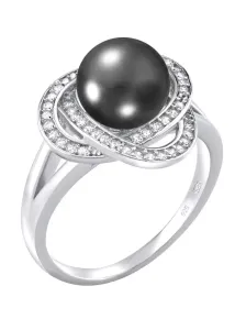 Silvego Strieborný prsteň Laguna s pravou prírodnou čiernou perlou LPS0044B 50 mm