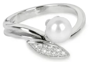 Silver Cat Elegantný strieborný prsteň so zirkónmi a perličkou SC215 54 mm
