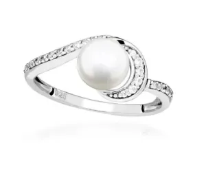 Silver Cat Strieborný prsteň s kubickými zirkónmi a pravou perlou SC496 54 mm #7358835