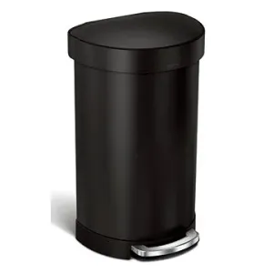 Simplehuman pedálový odpadkový kôš – 45 l, polokrúhly, matná čierna oceľ, rám na vrecká