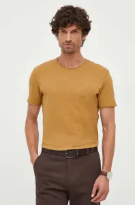 Bavlnené tričko Sisley hnedá farba, jednofarebný