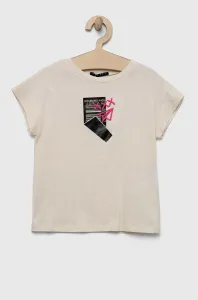 Detské bavlnené tričko Sisley béžová farba #8617617