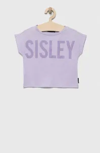 Detské bavlnené tričko Sisley fialová farba #8657212
