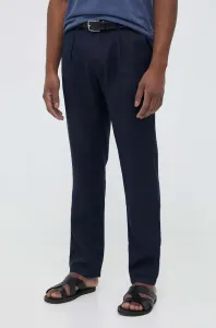 Ľanové nohavice Sisley tmavomodrá farba, rovné