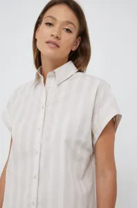 Bavlnená košeľa Sisley dámska, béžová farba, voľný strih, s klasickým golierom