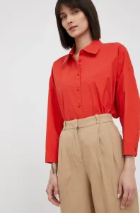 Bavlnená košeľa Sisley dámska, červená farba, voľný strih, s klasickým golierom