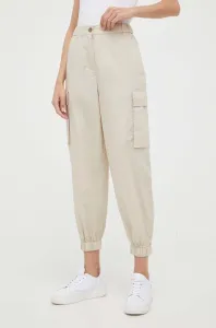 Bavlnené nohavice Sisley béžová farba, strih cargo, vysoký pás #8919689