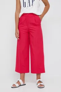 Bavlnené nohavice Sisley dámske, ružová farba, široké, vysoký pás #251101